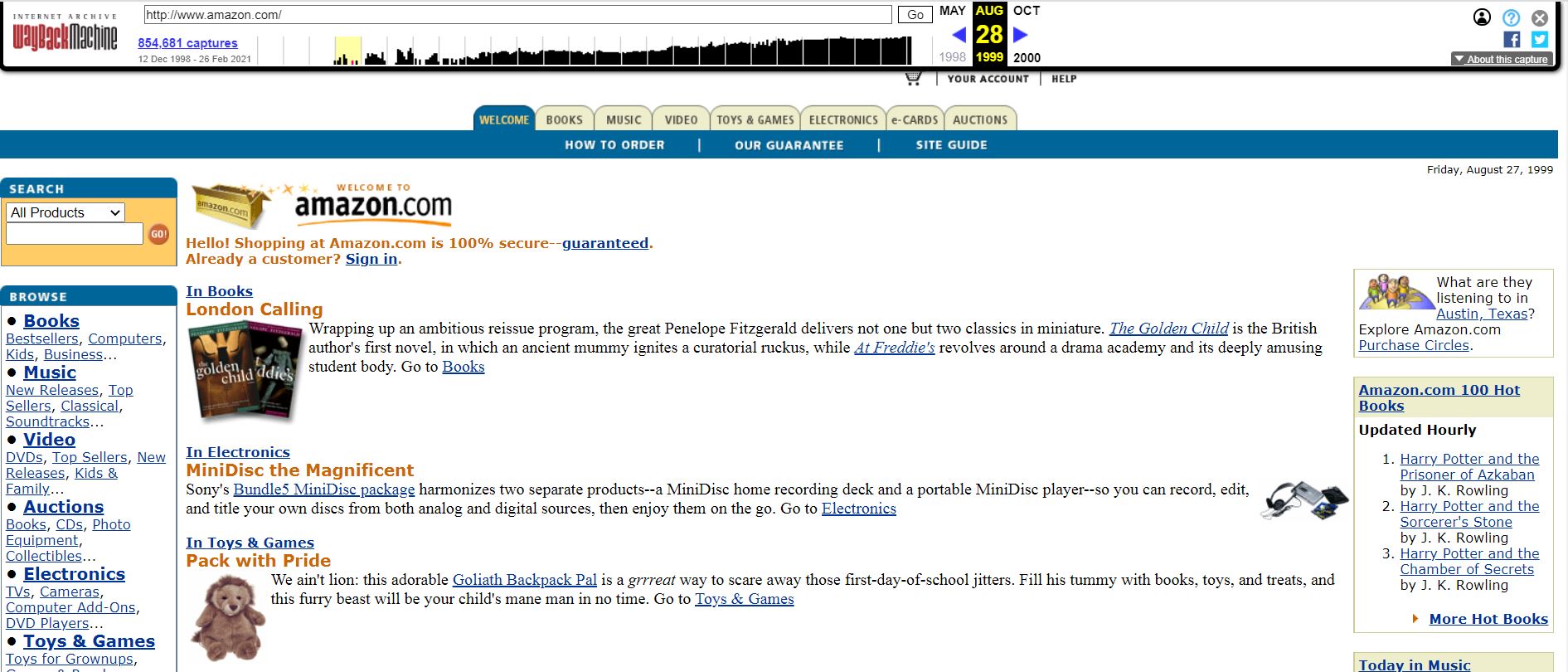 Check Website History - Amazon Homepage 1999