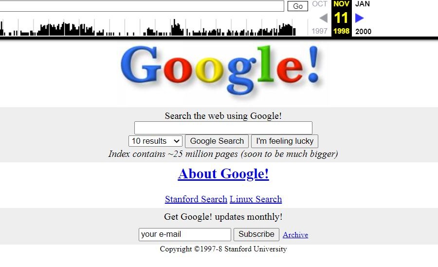 Check Website History - Google Homepage 1998