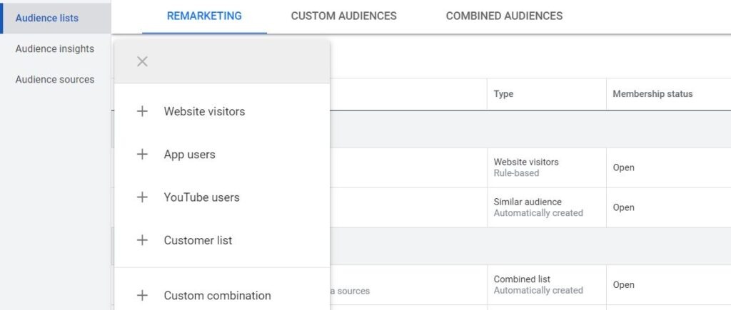 create remarketing list in google ads