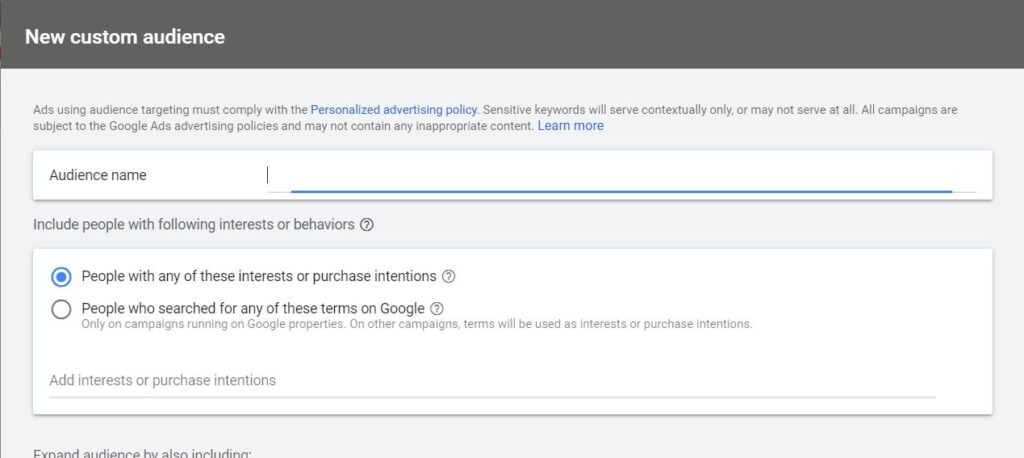 create custom audience in google ads