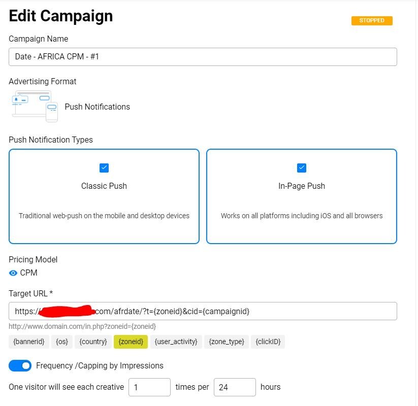 Push traffic settings