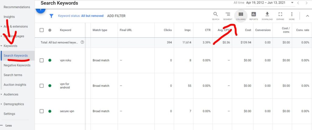 how to enable quality score in Google Ads