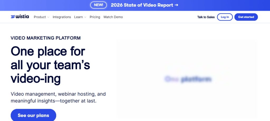 A screenshot of Wistia’s homepage on a desktop screen.