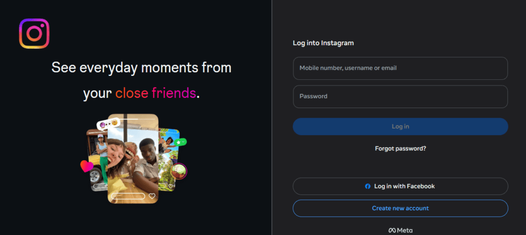 A screenshot of Instagram’s homepage on a desktop screen.