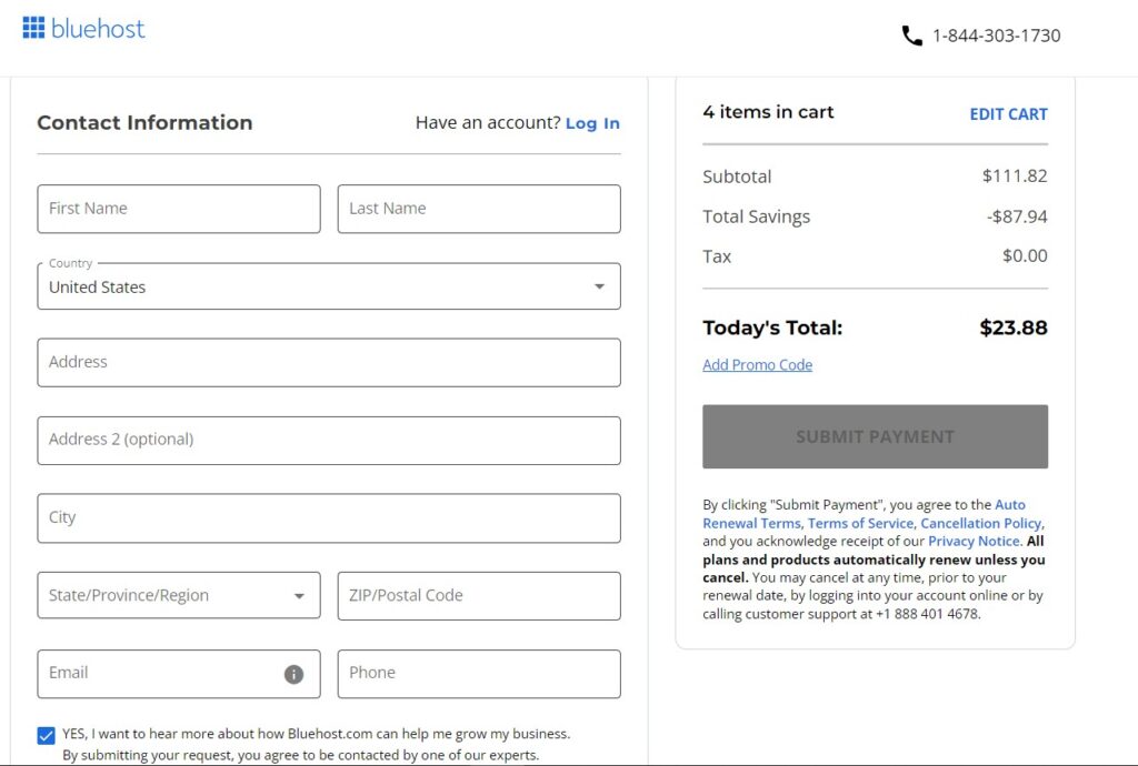 Bluehost contact information