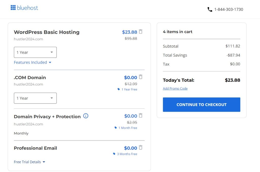 Bluehost checkout page