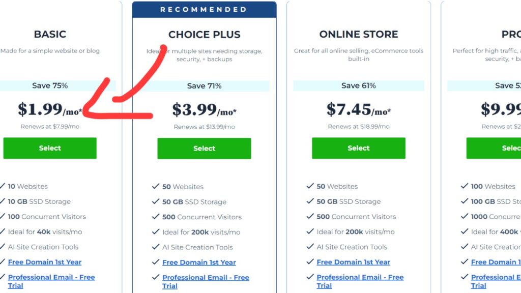 choose your Bluehost plan