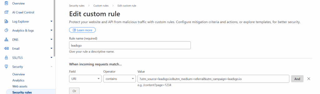 block leadsgo.io spam in cloudflare